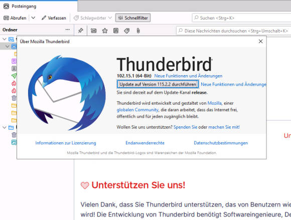 Bild 11: Inzwischen ist ein direktes Upgrade in Thunderbird implementiert