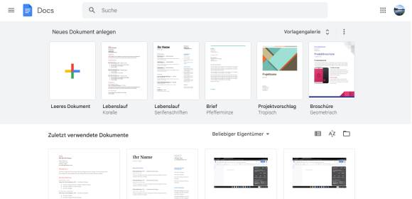 Bild 1: Das übersichtliche Startfenster von Google Docs