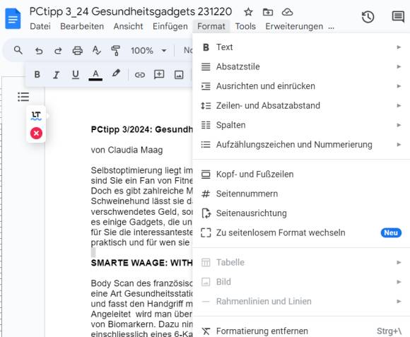 Bild 9: Alle wichtigen Formatierungswerkzeuge sind an Bord