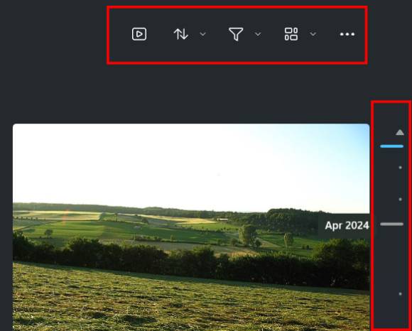 Bild 5: Sie können die Anzeige der Bilder Filtern oder in der Zeitleiste rechts durchforsten