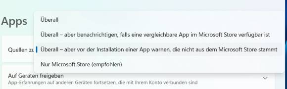 Bild 1: Um Apps weiterhin aus dem Internet laden zu können, müssen die Einstellungen stimmen
