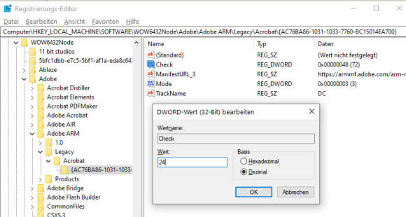 Bild 10: Jetzt sucht Adobe Acrobat Reader schon nach 24 Stunden wieder nach Updates