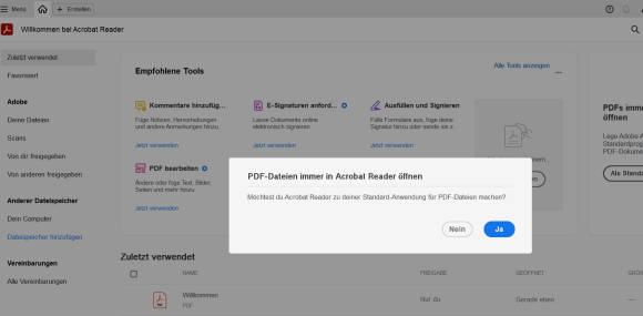 Bild 5: Mit dieser Einstellung lassen Sie PDF-Dateien immer in Adobe Acrobat Reader öffnen