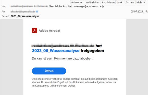 Bild 12: Der Empfänger eines freigegebenen Dokuments erhält eine E-Mail zur Information