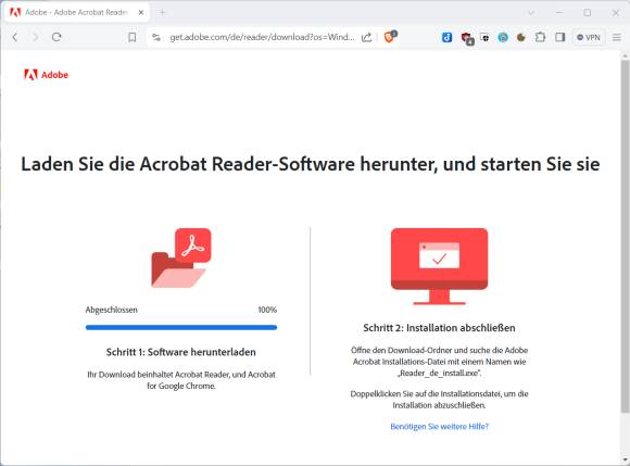 Bild 3: Der Downloader lädt die jeweils aktuelle Version von Adobe Acrobat Reader herunter
