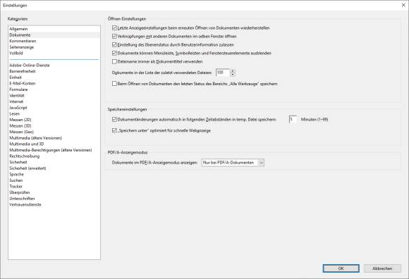 Bild 9: Setzen Sie das oberste Häkchen, damit sich das Tool die Position in PDFs merkt