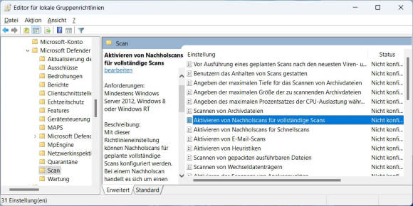 Bild 5: Windows-Pro-Nutzer können mit dem Gruppenrichlinien-Editor auch die geheime Funktion für Nachholscans aktivieren