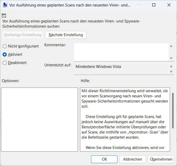 Bild 6: Mit einem versteckten Befehl zwingen Sie Defender vor einer PC-Prüfung die Security-Infos zu aktualisieren