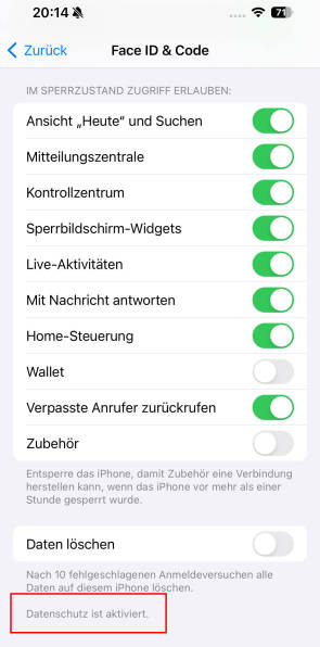 Bild 2: Das iPhone ist verschlüsselt, sobald Sie einen Code festgelegt haben