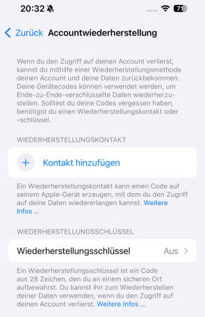 Bild 4: Nutzen Sie die Möglichkeit eines Wiederherstellungsschlüssels unbedingt
