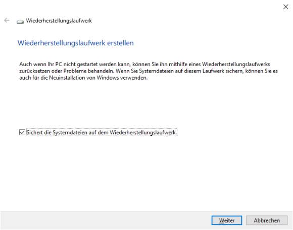 Bild 12: Ein Wiederherstellungslaufwerk kann als letzte Option im Notfall dazu dienen, Windows neu zu installieren